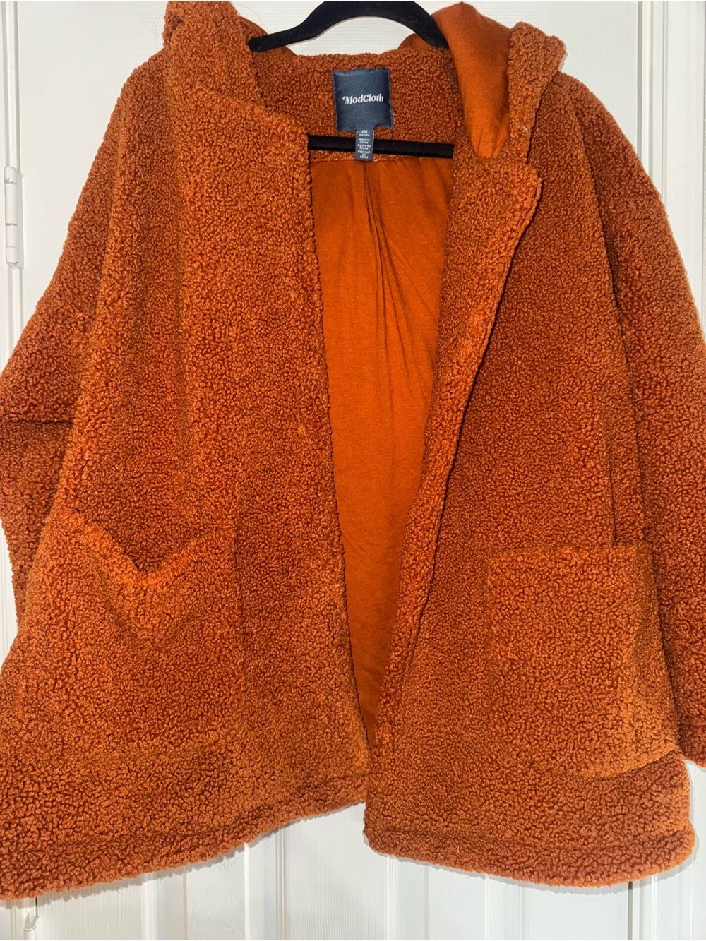 NWT ModCloth Burnt Orange Teddy Coat with Hood